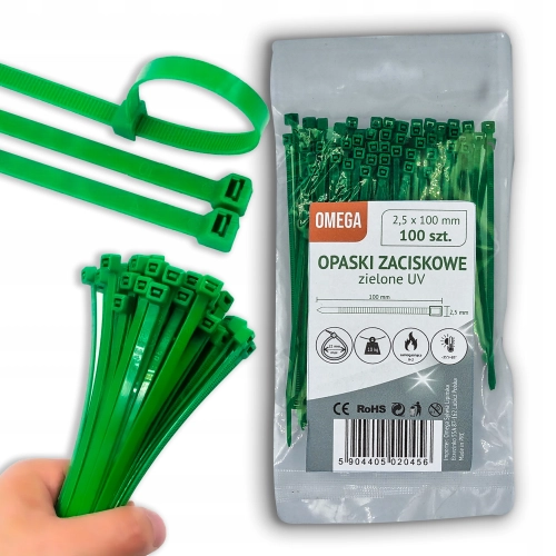 OPASKI TRYTKI ZACISKOWE KABLOWE UV ZIELONE 2,5X100