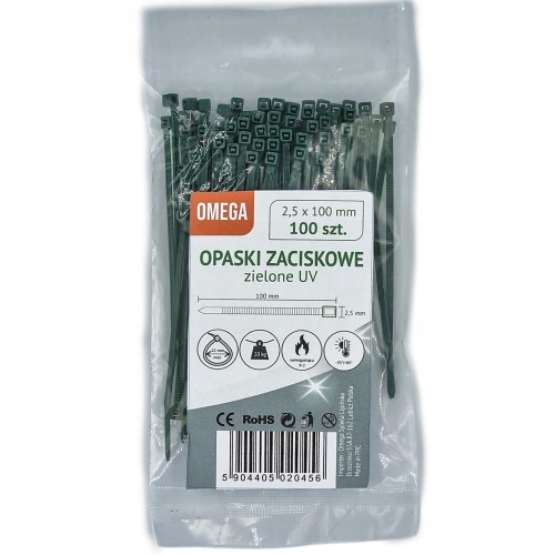 OPASKI TRYTKI ZACISKOWE KABLOWE UV ZIELONE 2,5X100
