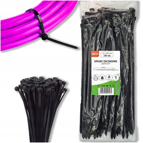 OPASKI TRYTKI ZACISKOWE KABLOWE UV CZARNE 7,6X450