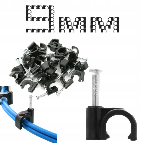 Uchwyt kabla FLOP 9mm czarny okrągły 100 sztuk