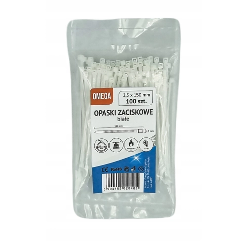 OPASKI TRYTKI ZACISKOWE KABLOWE BIAŁE 2,5X150